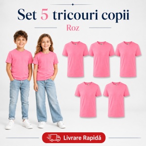 Set 5 Tricouri Copii din Bumbac 100% – Mânecă Scurtă, 33 Nuanțe, Fete și Băieți - Img 32
