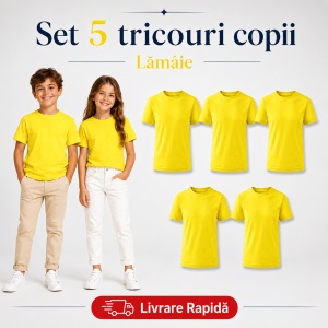Set 5 Tricouri Copii din Bumbac 100% – Mânecă Scurtă, 33 Nuanțe, Fete și Băieți - Img 42