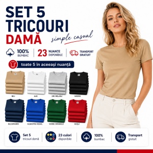 Set 5 tricouri damă simple casual | din bumbac 100%, slim fit XS - 2XL - Img 5