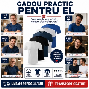 Set 5 tricouri din Bumbac 100% pentru barbati, multicolor, 132-MixColor- Marimi Mari - Img 8