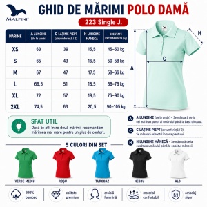 Set 5 Tricouri Polo Damă Malfini, 100% Bumbac – Alb, Negru, Verde, Roșu, Turcoaz - Img 3