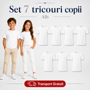 Set 7 Tricouri Copii din Bumbac 100% – Mânecă Scurtă, 33 Nuanțe, Fete și Băieți - Img 10