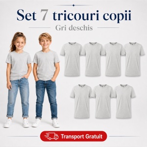 Set 7 Tricouri Copii din Bumbac 100% – Mânecă Scurtă, 33 Nuanțe, Fete și Băieți - Img 20