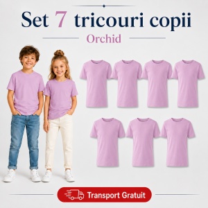 Set 7 Tricouri Copii din Bumbac 100% – Mânecă Scurtă, 33 Nuanțe, Fete și Băieți - Img 30