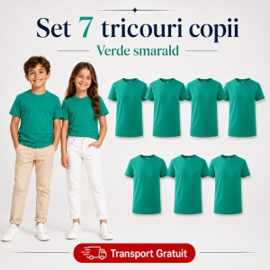 Set 7 Tricouri Copii din Bumbac 100% – Mânecă Scurtă, 33 Nuanțe, Fete și Băieți - Img 40