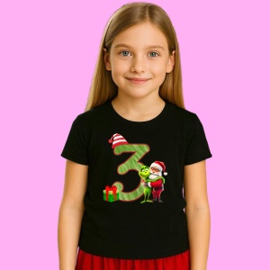 Tricou 3 Numar Craciun Cu Mos Si Spiridus Verde, din bumbac 100% Copii | Dama | Barbat - Img 2