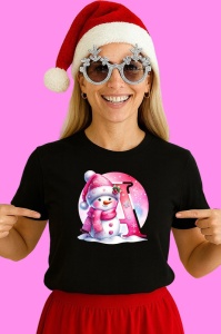 Tricou A Litera Craciun Roz Cu Om De Zapada Fulgi De Zapada, din bumbac 100% Copii | Dama | Barbat - Img 3