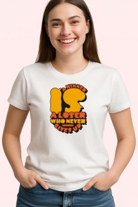 Tricou A Winner Is A Loser Who Never Gives Up, din bumbac 100% , tricou alb pentru Dama | Barbat - Img 2