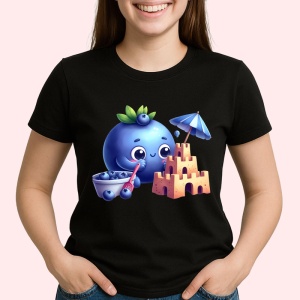 Tricou Afine amuzant de vara caste; de nisip, Fructe, Copii | Dama, culoare negru - Img 2