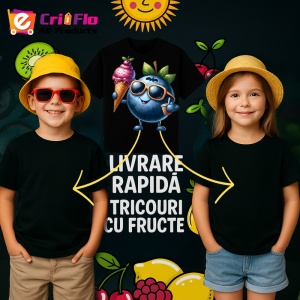 Tricou Afine amuzant de vara cu inghetata, Fructe, Copii | Dama, culoare negru - Img 6