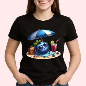 Tricou Afine amuzant de vara la plaja, Fructe, Copii | Dama, culoare negru - Img 2