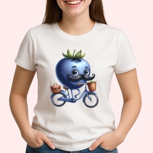 Tricou Afine amuzant de vara pe bicicleta, Fructe, Copii | Dama - Img 2