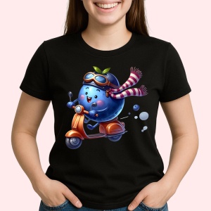 Tricou Afine amuzant de vara pe scuter, Fructe, Copii | Dama, culoare negru - Img 2