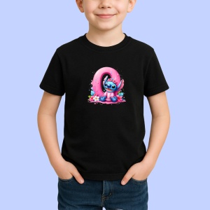 Tricou Alfabet Cifra 0 cu Stitch Roz fericit, explozie de culori, Negru, Unisex Dama si Barbat | Copii - Img 2