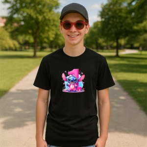 Tricou Alfabet Cifra 1 cu Lilo si Stitch albastru, veselie mare, Negru, Unisex Dama si Barbat | Copii - Img 7