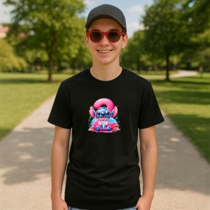Tricou Alfabet Cifra 2 cu Lilo si Stitch albastru, veselie mare, Negru, Unisex Dama si Barbat | Copii - Img 7