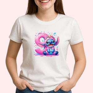 Tricou Alfabet CIfra 9 cu Lilo si Stitch albastru, veselie mare, Alb, Unisex Dama si Barbat | Copii - Img 3