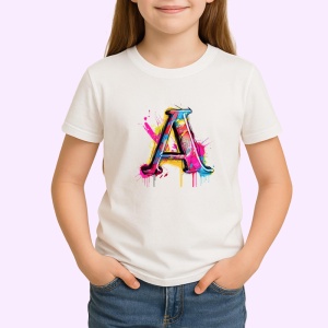 Tricou Alfabet Litera A cu graffiti, design exploziv, arta urbana, Alb, Unisex Dama si Barbat | Copii - Img 2