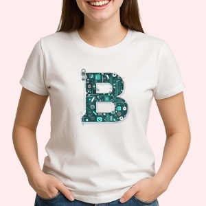 Tricou Alfabet Litera B cu animal Bear Urs, Alb, Unisex Dama si Barbat | Copii - Img 2