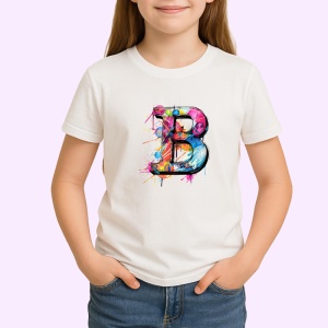 Tricou Alfabet Litera B cu graffiti, design exploziv, arta urbana, Alb, Unisex Dama si Barbat | Copii - Img 2