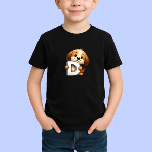 Tricou Alfabet Litera D cu animal Dog Caine, Negru, Unisex Dama si Barbat | Copii - Img 2