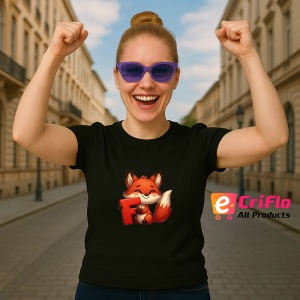 Tricou Alfabet Litera F cu animal Fox Vulpe, Negru, Unisex Dama si Barbat | Copii - Img 3