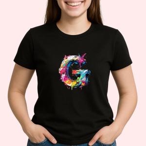 Tricou Alfabet Litera G cu graffiti, design exploziv, arta urbana, Negru, Unisex Dama si Barbat | Copii