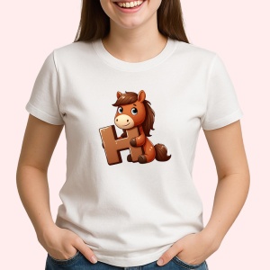 Tricou Alfabet Litera H cu animal Horse Cal , Alb, Unisex Dama si Barbat | Copii - Img 2