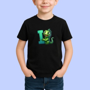 Tricou Alfabet Litera I cu animal Iguana, Negru, Unisex Dama si Barbat | Copii - Img 2