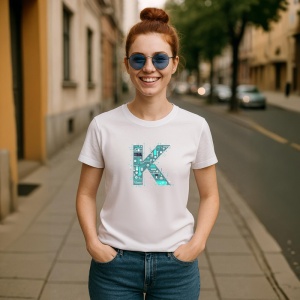 Tricou Alfabet Litera K cu circuite, cyber, tehnologie, Alb, Unisex Dama si Barbat | Copii - Img 3