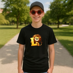 Tricou Alfabet Litera L cu animal Lion Leu, Negru, Unisex Dama si Barbat | Copii - Img 4