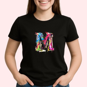 Tricou Alfabet Litera M cu graffiti, design exploziv, arta urbana, Negru, Unisex Dama si Barbat | Copii