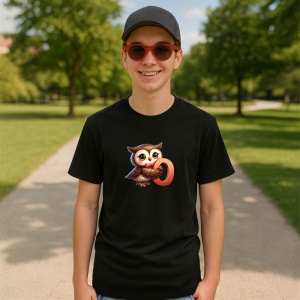 Tricou Alfabet Litera O cu animal Owl Buftinita, Negru, Unisex Dama si Barbat | Copii - Img 4