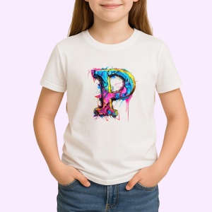 Tricou Alfabet Litera P cu graffiti, design exploziv, arta urbana, Alb, Unisex Dama si Barbat | Copii - Img 2