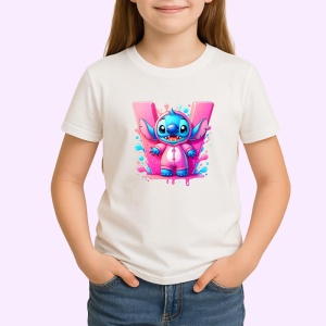 Tricou Alfabet Litera W cu Stitch Roz fericit, explozie de culori, Alb, Unisex Dama si Barbat | Copii - Img 2