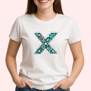 Tricou Alfabet Litera X cu circuite, cyber, tehnologie, Alb, Unisex Dama si Barbat | Copii