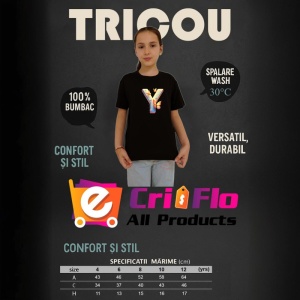 Tricou Alfabet Litera Y cu fluturi colorati, stele aurii, flori colorate, Negru, Unisex Dama si Barbat | Copii - Img 8