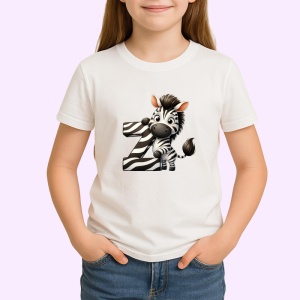 Tricou Alfabet Litera Z cu animal Zebra , Alb, Unisex Dama si Barbat | Copii