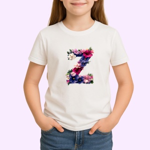 Tricou Alfabet Litera Z cu flori, margarete, flori colorate, Alb, Unisex Dama si Barbat | Copii - Img 2