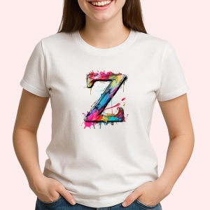 Tricou Alfabet Litera Z cu graffiti, design exploziv, arta urbana, Alb, Unisex Dama si Barbat | Copii