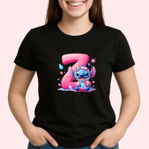 Tricou Alfabet Litera Z cu Stitch Roz fericit, explozie de culori, Negru, Unisex Dama si Barbat | Copii