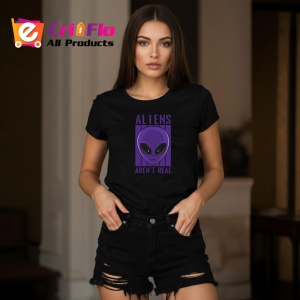Tricou Aliens Arent Real Portret Extraterestru Mov, din bumbac 100%, tricou negru Copii | Dama | Barbat - Img 7