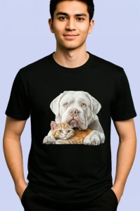 Tricou American Bulldog si pisica portocalie duo dragalas Copii | Dama | Barbat, negru - Img 2