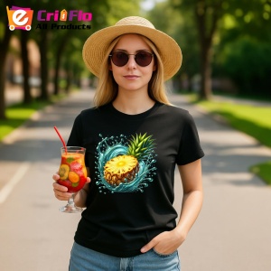 Tricou Ananas si explozie exotica, Fructe, Copii | Dama, culoare negru - Img 9