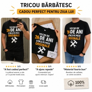 Tricou aniversar pentru barbati din bumbac 100% - Vechi de … si inca pe piese originale - Img 4
