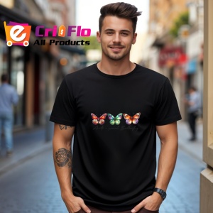 Tricou Anti social butterfly design cu fluturi colorati Copii | Dama | Barbat, negru - Img 6