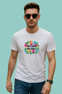 Tricou Anything Is Possible Design Floral Verde, din bumbac 100% , tricou alb pentru Copii | Dama | Barbat - Img 3