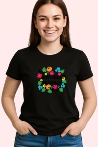 Tricou Anything Is Possible Design Floral Verde, din bumbac 100%, tricou negru Copii | Dama | Barbat - Img 3