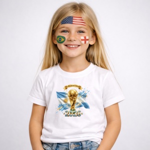 Tricou Argentina World Cup 2026 Fifa V2, din bumbac 100%, tricou alb, Copii | Dama | Barbat - Img 2