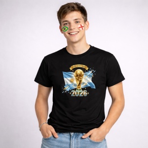 Tricou Argentina World Cup 2026 Fifa V2, din bumbac 100%, tricou negru, Copii | Dama | Barbat - Img 3